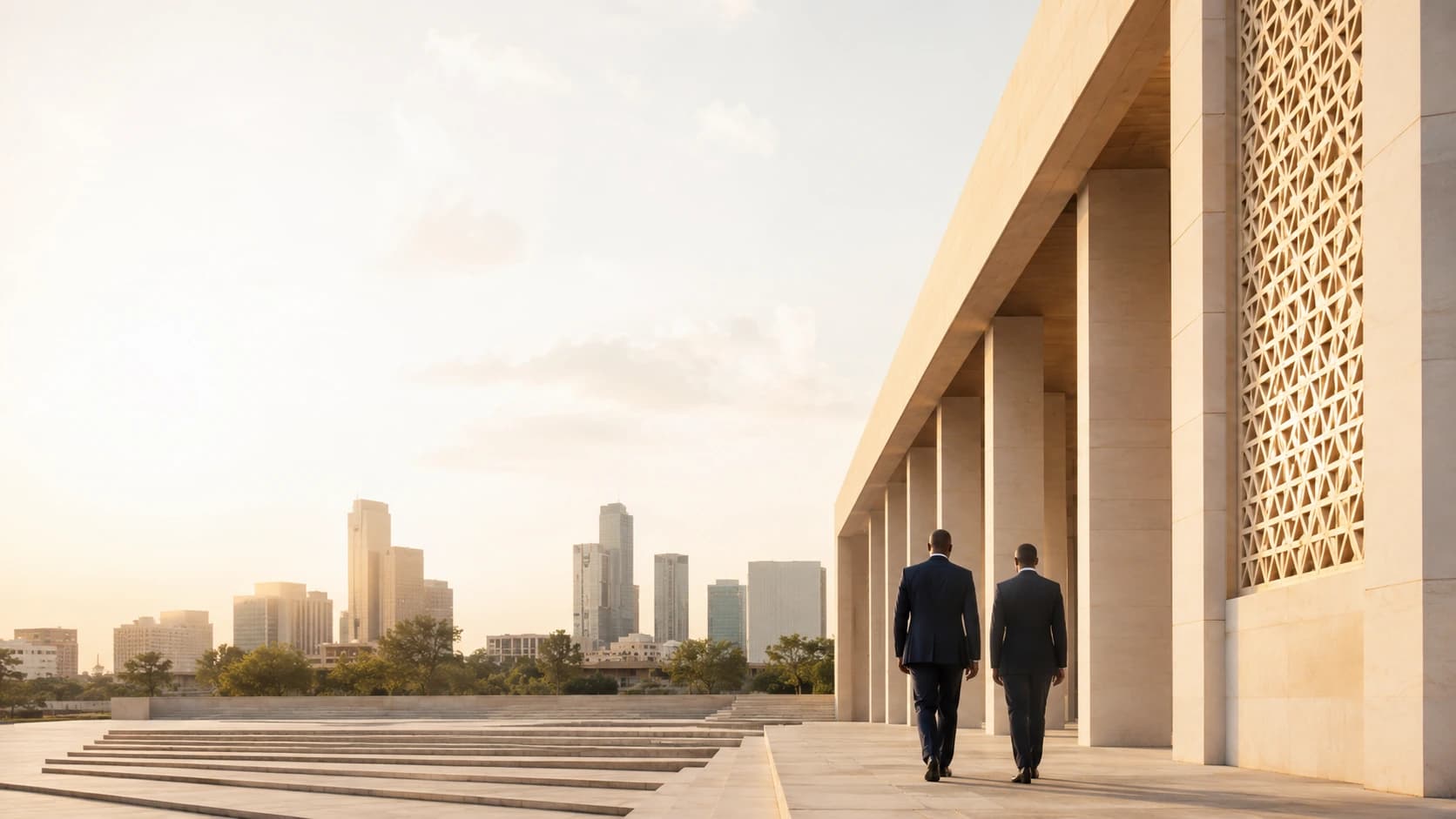Architecture institutionnelle donnant sur une ville africaine