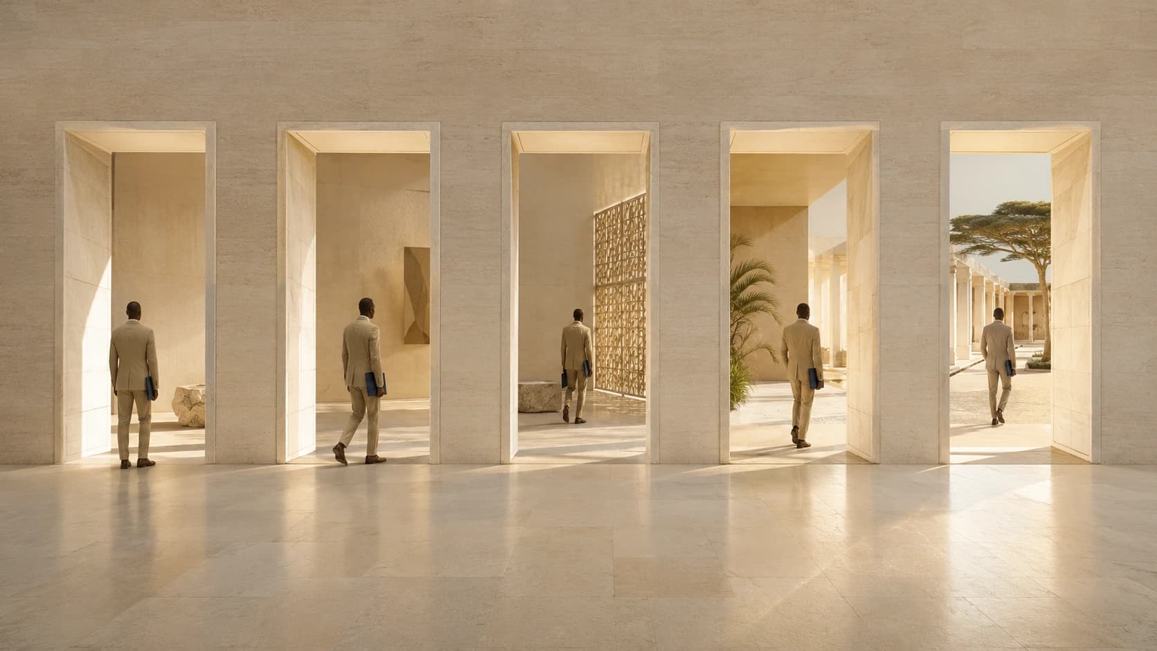 Institutional pathway filled with light